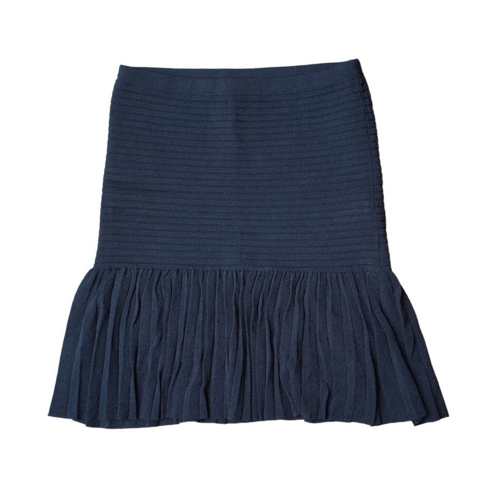Sandro Paris Rib Knit Mini Skirt Flounce Hem Pleated Bodycon Black Size 1 Small